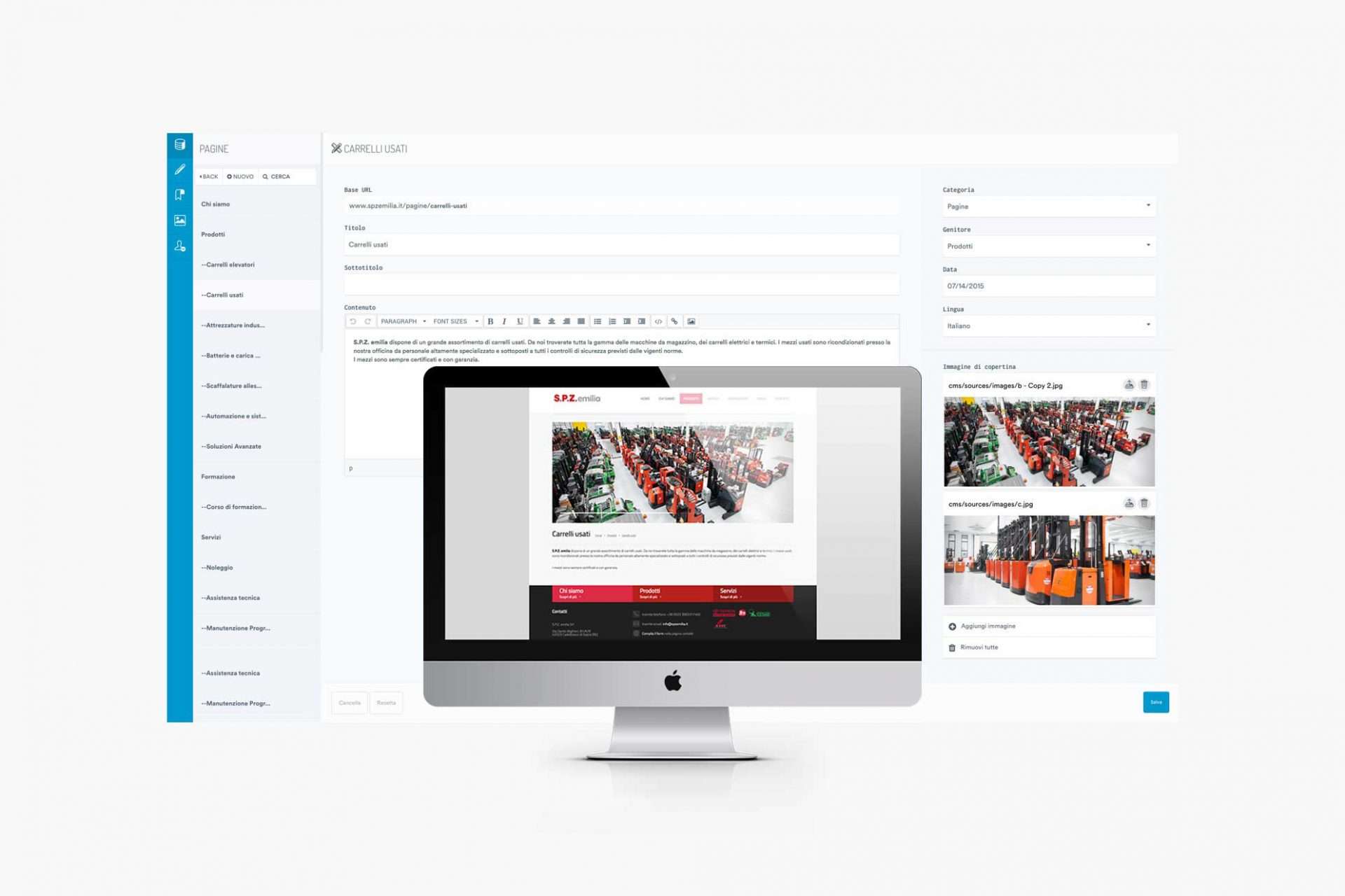 Interfaccia gestione CMS per cliente SPZ